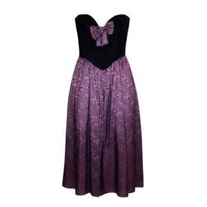 Vtg 80s Gunne Sax Strapless Gown Purple Floral Velvet Corset Bow Whimsigoth 7